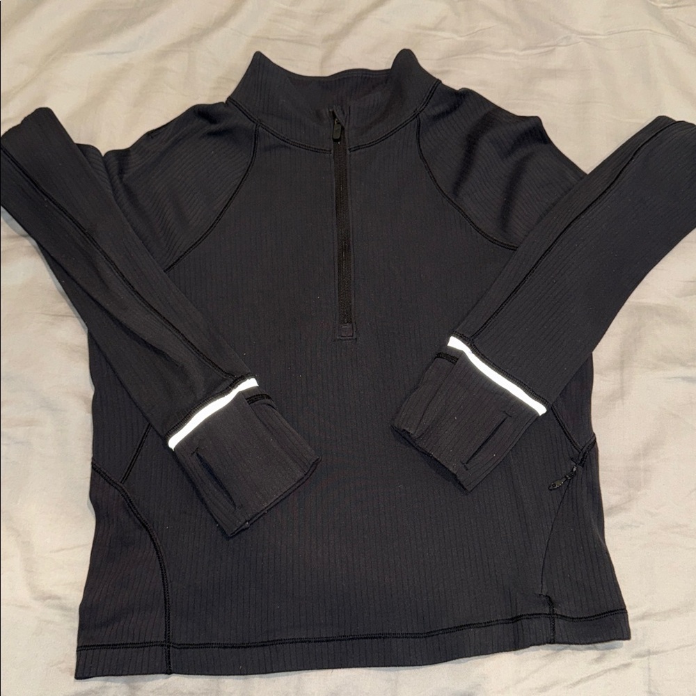 Lululemon Rulu - Run Ribbed Crop Half Zip Black Size 6 - Picture 2 of 5